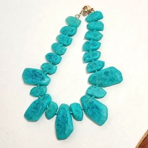 Chicos? chunky bold tourqoius acrylic flat stone necklace knotted Marbled Big